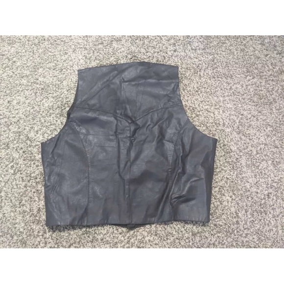 IRVINE PARK Leather Motorcycle Vest XL Mens Vtg Black Leather BIKER Vest - Picture 2 of 11
